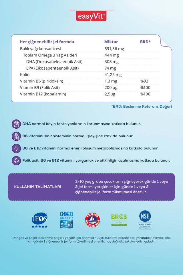 EasyFishoil Focus 30 Çiğneme Tableti