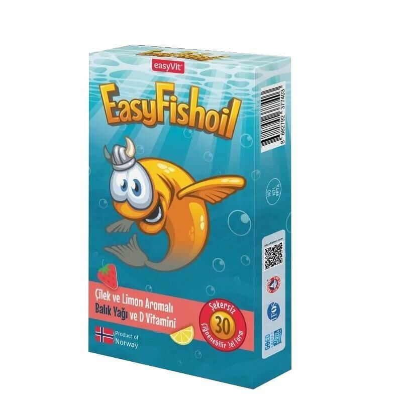 EasyFishoil Çocuk Çilek ve Limon Aromalı 30 Çiğneme Tableti