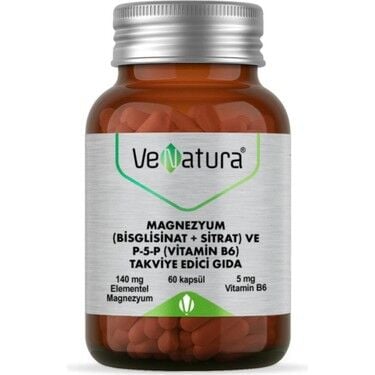 VeNatura Magnezyum (Bisglisinat+Sitrat) ve P5P (Vitamin B6) 60 Kapsül