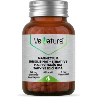 VeNatura Magnezyum (Bisglisinat+Sitrat) ve P5P (Vitamin B6) 60 Kapsül